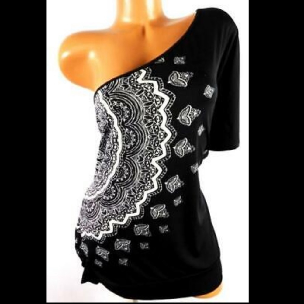 Maurices One Shoulder Black/White Adorable Top